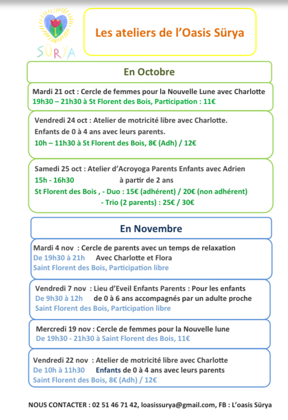 Ateliers de l’Oasis Sürya , Octobre Novembre 2015